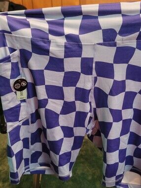Purple & White Checkerboard Active Workout Shorts